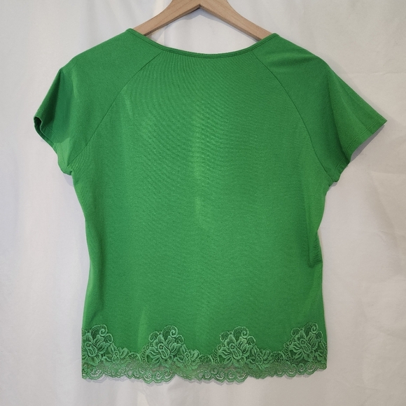 Kelly Green Women's Lace Trim Top Size L Green 90s Retro Y2K Feminine - Picture 7 of 7